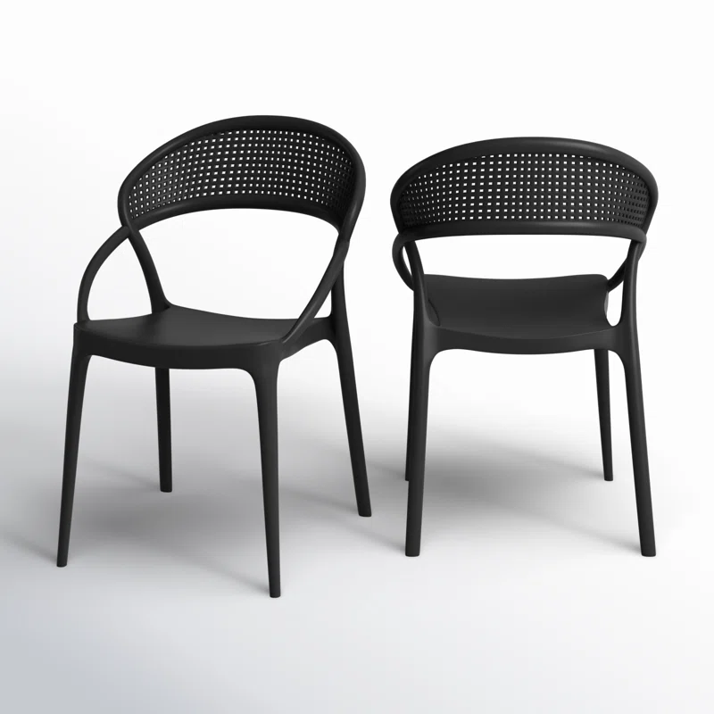 Farrah Outdoor Stacking Dining Armchair (Set of 2) Black
