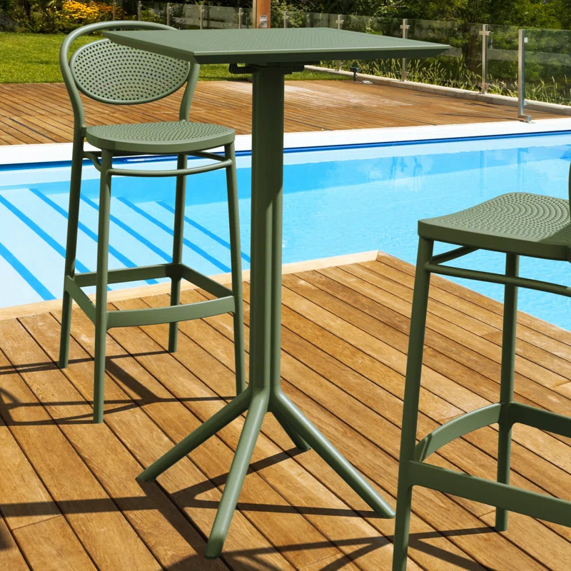 Farrah 23.6'' Resin Fliptop Outdoor Bar Table Olive Green