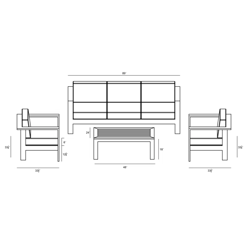 Sonoma 4 Piece Teak Outdoor Seating Group with Sunbrella® Cushions Canvas Charcoal Sunbrella® Canvas