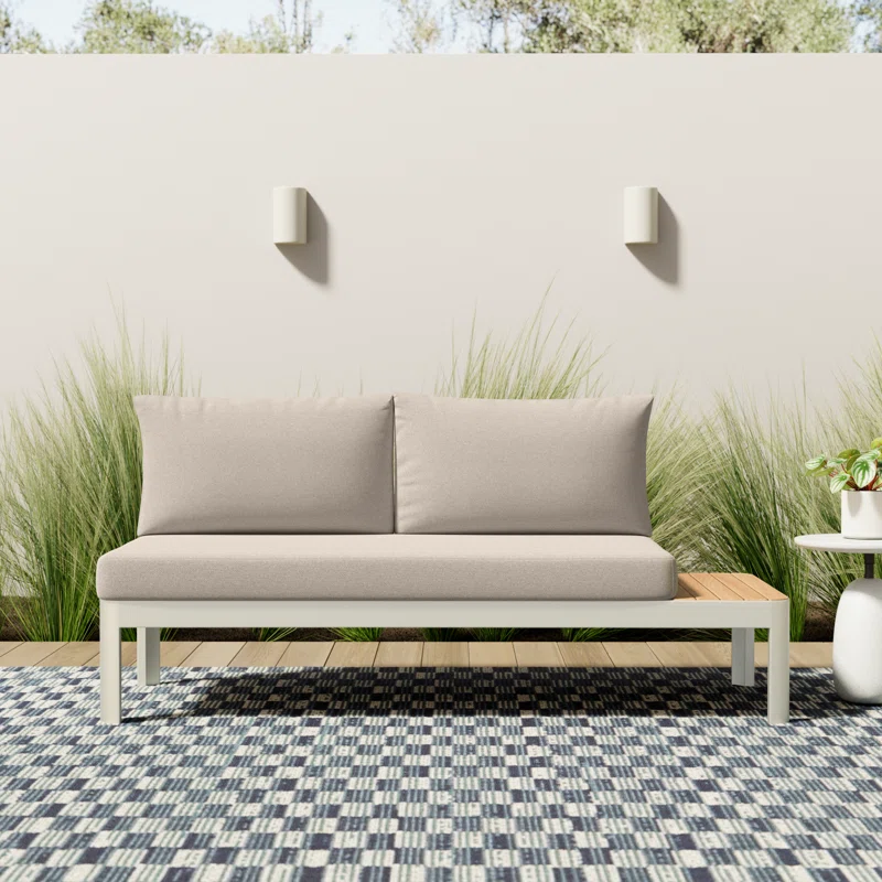 Brix 67.8'' Wide Straight Aluminum Loveseat with Cushions White Frame/Light Sand Cushion