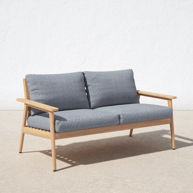 Tempo 58'' Wide Straight Teak Loveseat with Cushions