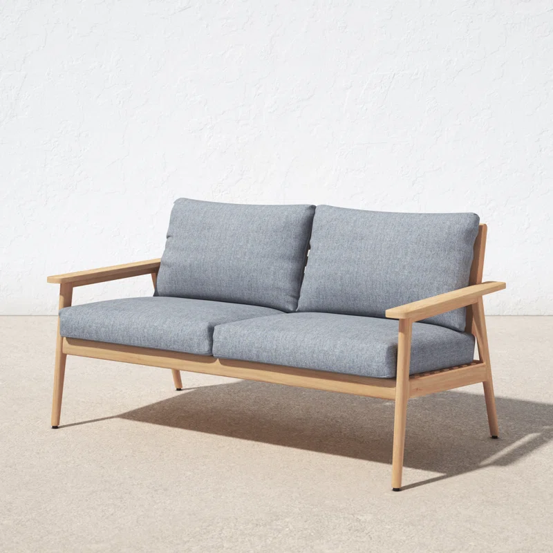 Tempo 58'' Wide Straight Teak Loveseat with Cushions