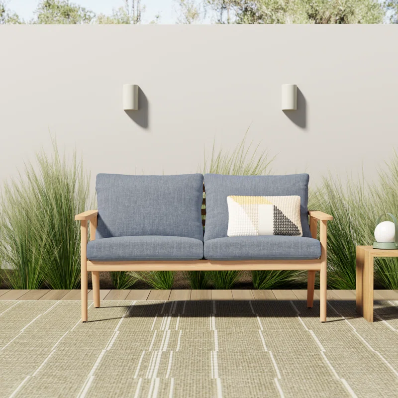 Tempo 58'' Wide Straight Teak Loveseat with Cushions