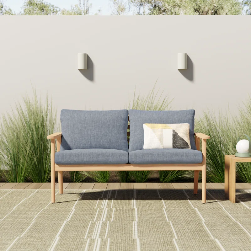 Tempo 58'' Wide Straight Teak Loveseat with Cushions