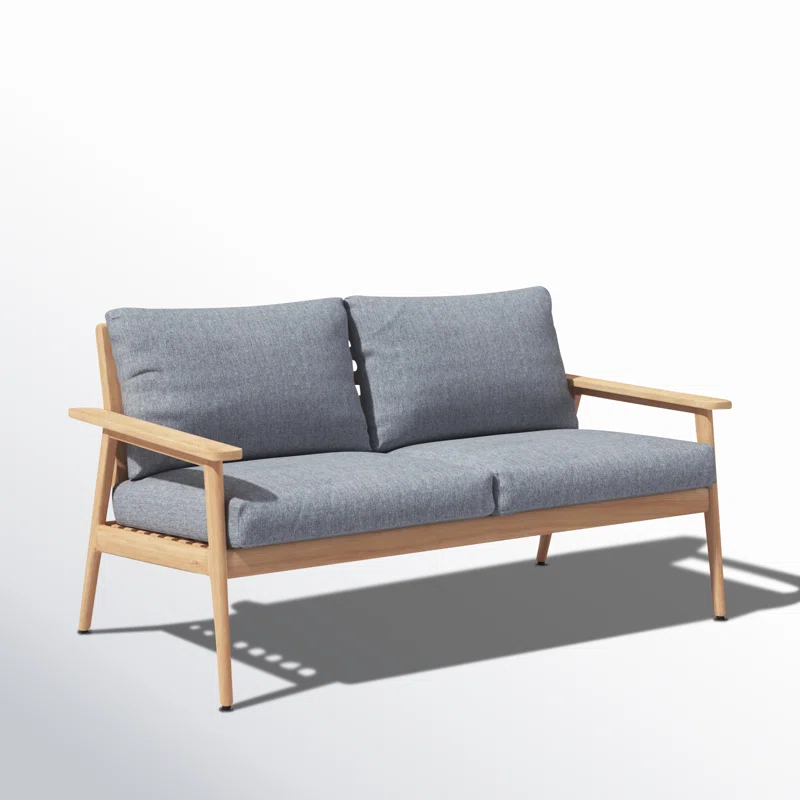 Tempo 58'' Wide Straight Teak Loveseat with Cushions