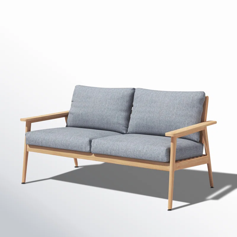 Tempo 58'' Wide Straight Teak Loveseat with Cushions