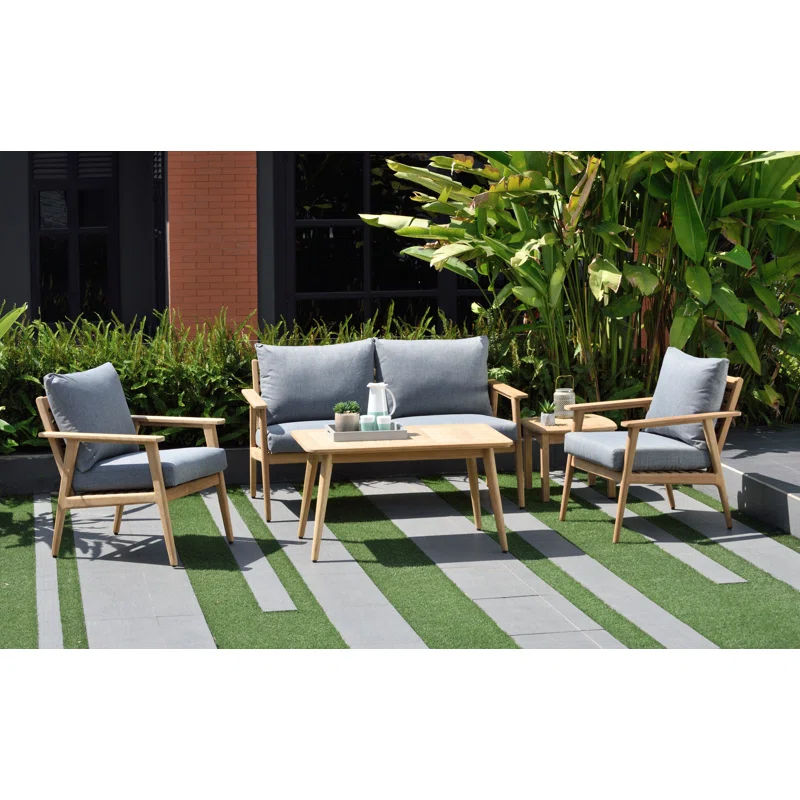 Tempo Teak 4 - Person Patio Conversation Sets with Cushions
