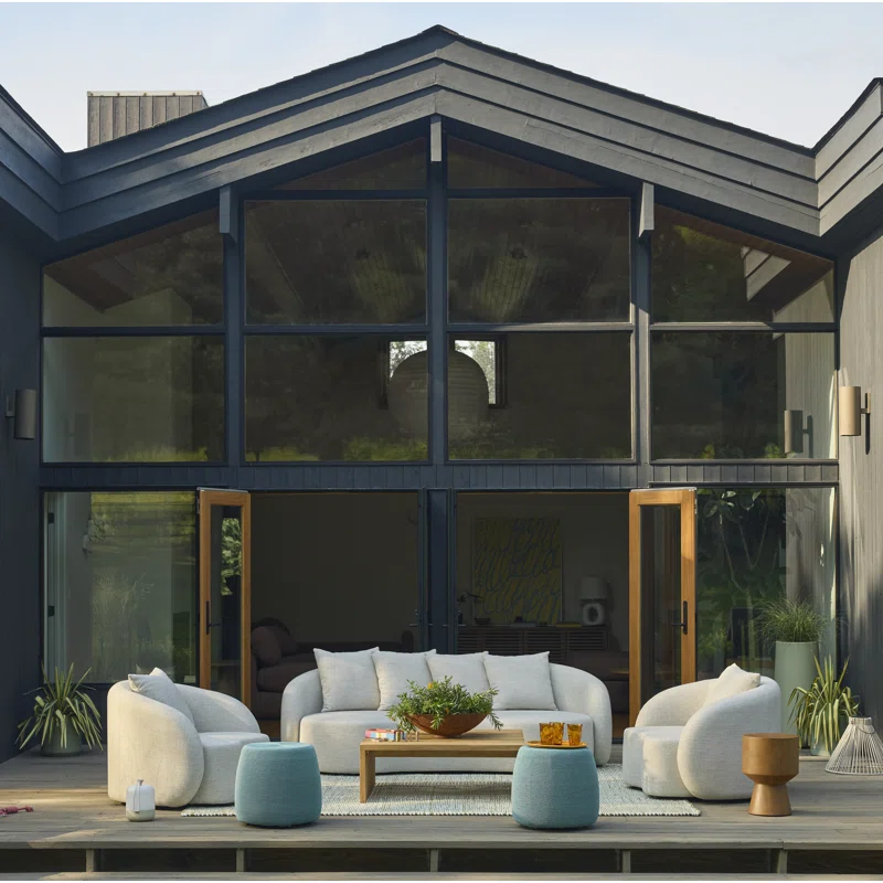 Kaly 90.6'' Wide Curved Aluminum Patio Sofa with Cushions