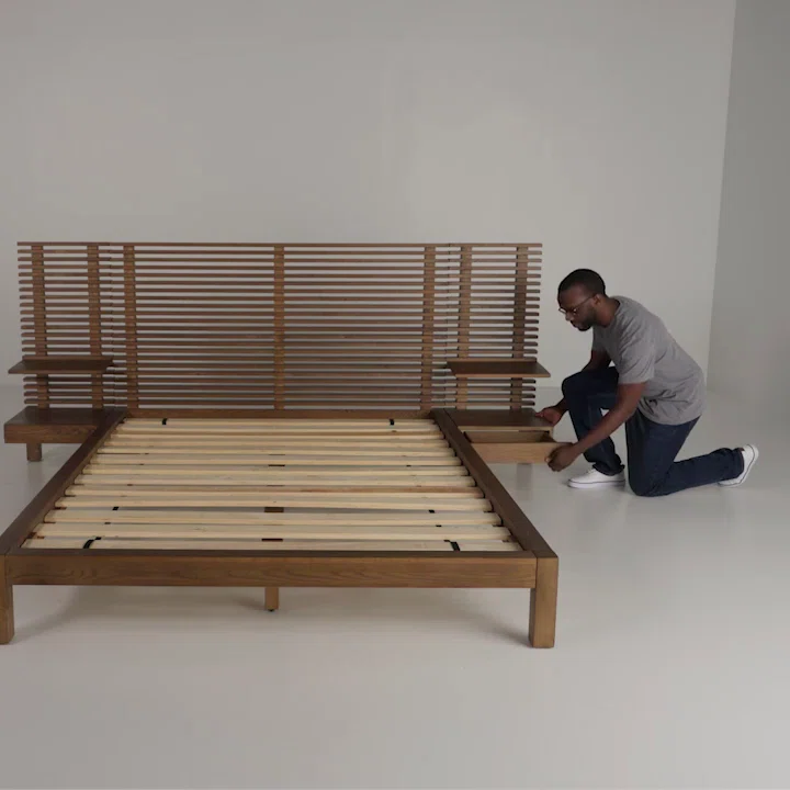 Finnian Solid Wood Panel Storage Bed Queen,Walnut