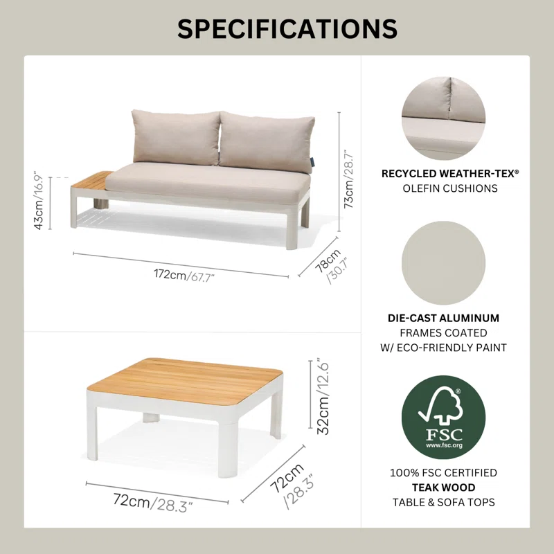 Brix 3 Pieces of FSC Teak Outdoor Seating Set