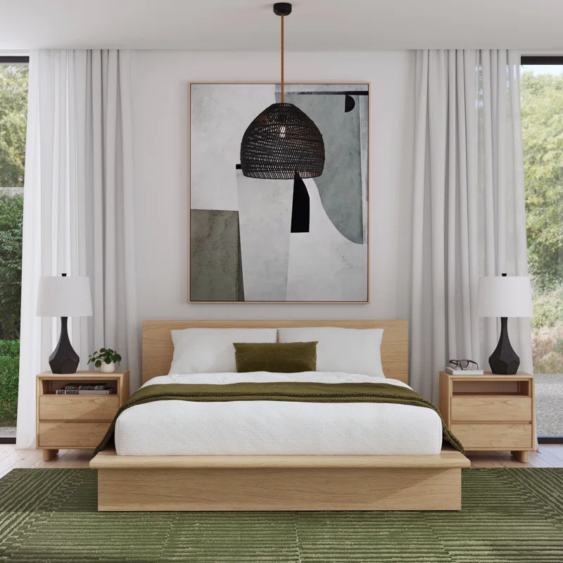 Soleil Wood Platform Bed King,Light Brown